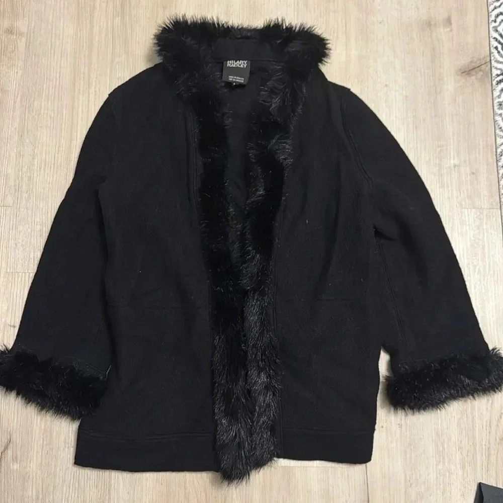 Hilary Radley faux fur coat black size medium
